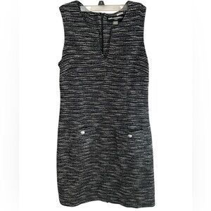 Karl Lagerfeld Paris Women’s Tweed Knit Black White Silver Metallic Sheath Dress